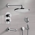Remer TSH46 Chrome Tub and Shower Set with Rain Shower Head and Hand Shower